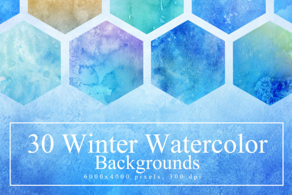 30 Winter Watercolor Backgrounds & Textures