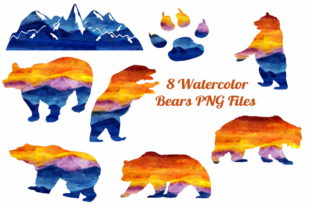 8 Watercolor Bear and Mt. Silhouettes Graphic Templates