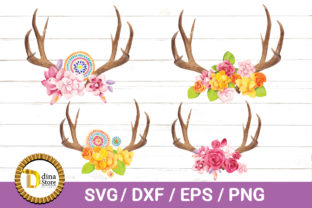 Antlers and Flowers Watercolor Floral for Crafts
