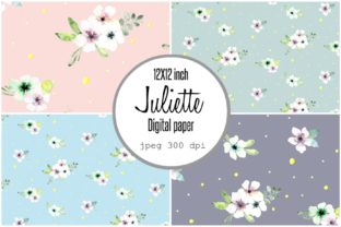 Digital Paper White Watercolor Flowers Patterns