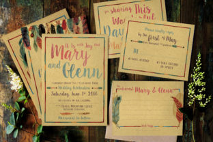 Feather Watercolor Wedding Invitation Print Templates