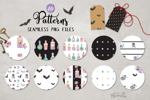 Halloween Potions Watercolor Bats Set Patterns