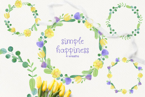 Set of 4 Watercolor Wreaths: Decorative Elements