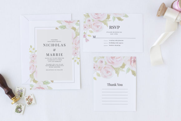Set of Watercolor Wedding Suite Print Templates
