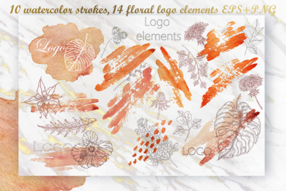 Watercolor Strokes Floral Logo Elements Review